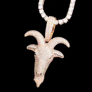 Charms & Pendants Hip Hop GOAT Head Pendant Necklace Unisex Cubic Zirconia Encrusted Gold Tone Fashion Jewelry