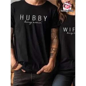 Hubby Wifey Shirt, Couples Matching T-Shirt, Couple Shirts, Valentines T-Shirt, Matching Shirt, Honeymoon Shirt, Couple Tee - New Year, Valentine's Day, Birthday, Winter Gifts for Parents, Friends, Family and Coworkers