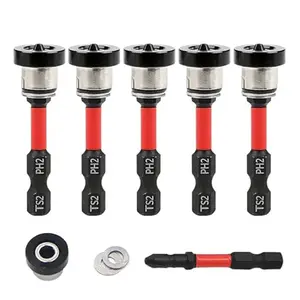 5PCS Strong Magnetic Screwdriver Bits with Depth Stop, S2 Alloy High Hardness Impact Resistant PH2 Bits, Universal 1/4" Hex Shank for Power Drill, Drywall & Woodworking Screw Positioning