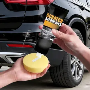 Car Scratch Remover Wax, Universal Premium Polishing Compound for Deep Scratches, Deep Scratch Repair, Car Paint Waxing, 4 fl oz (120 ML), with Sponge and Cloth, Black