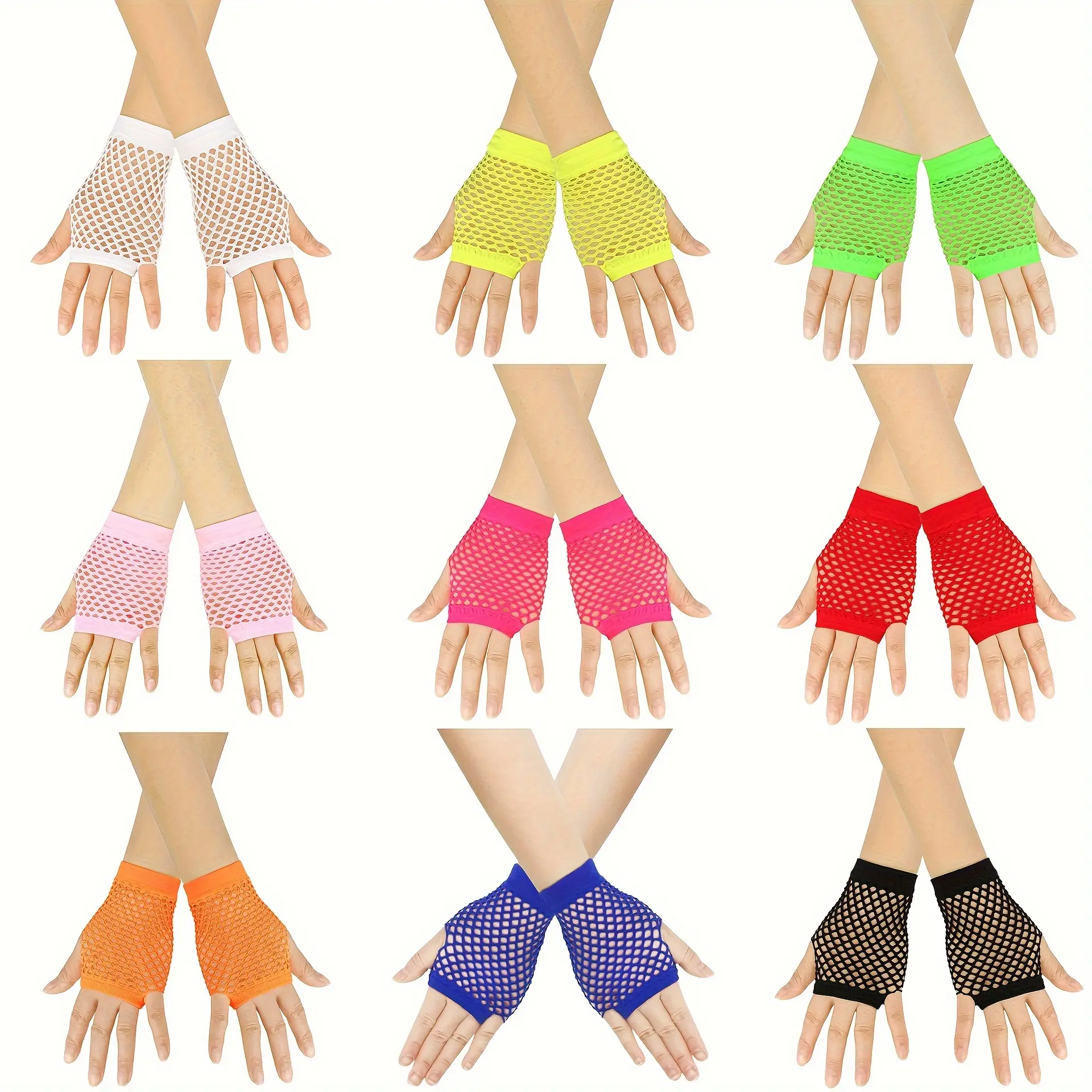 [Fishnet Fingerless Gloves] Women's Sexy Stretchy Fishnet Fingerless Gloves - Vibrant Neon Colors, Geometric Pattern, Acrylic Material, Perfect for Nightclub & Party Wear, Party Accessories |   Sexy Fingerless Gloves |   Stretchy Fabric Gloves