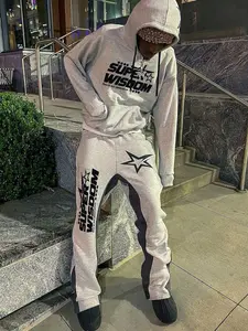 Two-Piece Set Men's Star Print Drop Shoulder Long Sleeve Hoodie & Drawstring Waist Flare Leg Sweatpants Set, Regular Fit Casual Fashion Cozy Outfits for Daily Wear, Men's Fall & Winter Clothes