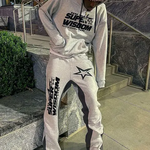 Two-Piece Set Men's Star Print Drop Shoulder Long Sleeve Hoodie & Drawstring Waist Flare Leg Sweatpants Set, Sweatsuit Lounge Sets, Regular Fit Casual Fashion Cozy Outfits for Daily Wear, Men's Fall & Winter Clothes