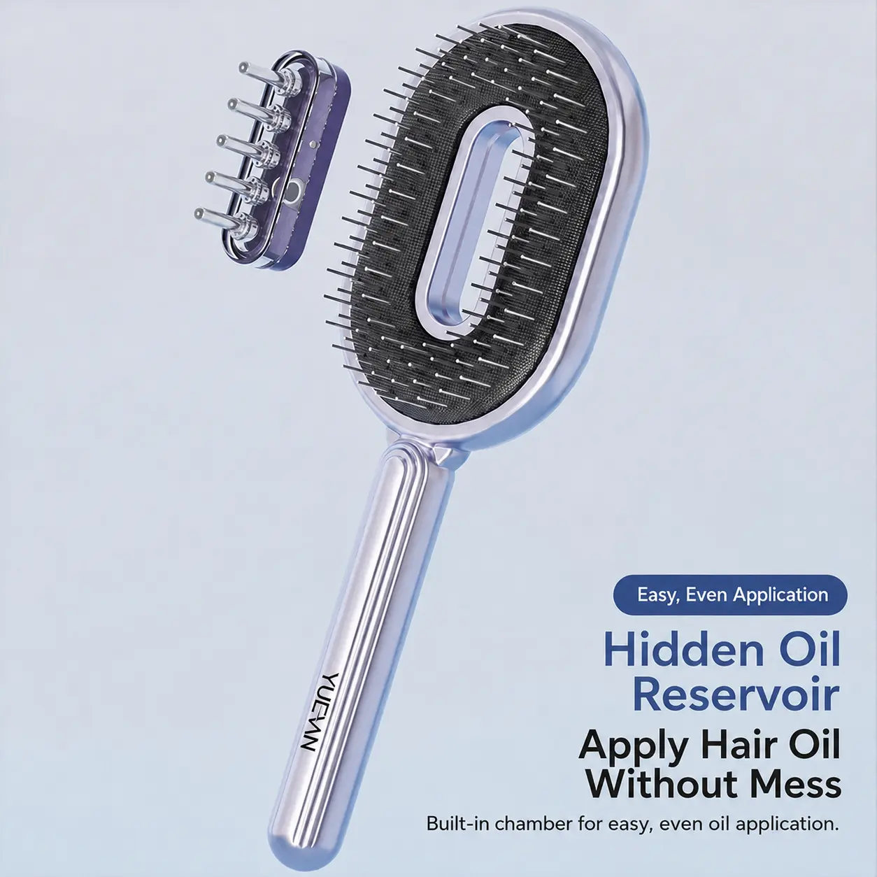 Refillable Hair Oil Applicator Brush with Oil Chamber, Air Cushion Scalp Massage Brush, Steel Pin Detangling Brush for Daily Hair Care ultimate detangler