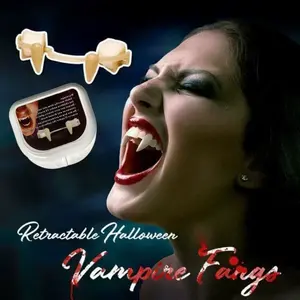 Retractable Halloween Vampire Teeth Props - Realistic Fangs for Spooky Decor & Cosplay Events - Adjustable Fit, Food-Grade Materials, 6x2.3cm Size