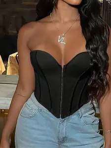 Y2K Boned Grommet Eyelet Front Lace Up Back Backless Overbust Shapewear Corset Tube Top Music Festival