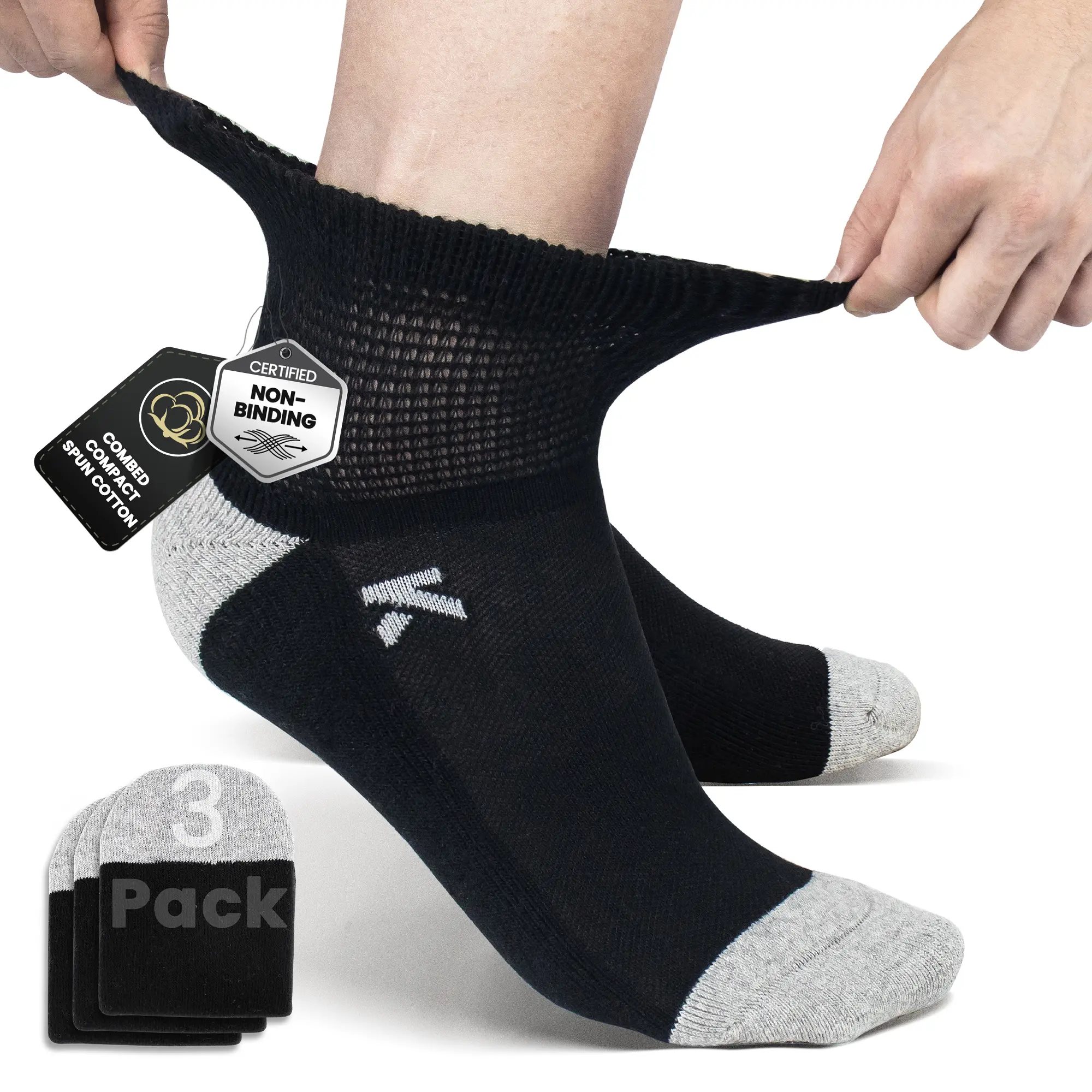 KWUKOTY Diabetic Ankle Socks - Combed Cotton, Cushioned Sole, Compression, Workout, Athletic Stretch & Fitness Support, 3-Pack for Men 6-12 & Women 7-13 (Daily Wear & Sports), Workout Socks, Athletic Stretch Sports Socks