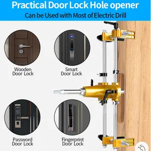 Door Lock Installation Kit, Mortise Machine Jig, Heavy Duty Hole Drilling Set with 3 Drill Bits, Suitable for Wooden Doors, Hardware