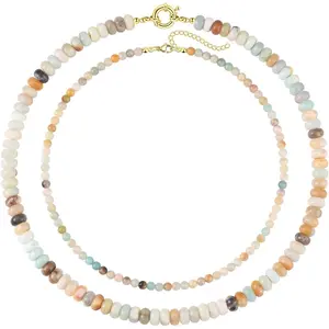 2Pcs Beaded Gemstone Necklaces for Women Boho Colorful Bead Choker Natural Stone Surfer Beach Necklaces Handmade Summer Jewelry