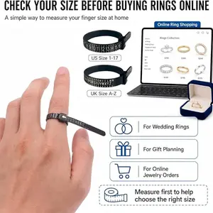 Ring Size Measurement Tool with Magnifier, Magnifying Lens, Reusable Plastic Ring Sizer, Portable Jewelry Measuring Tape, Us Uk Ring Size Finder