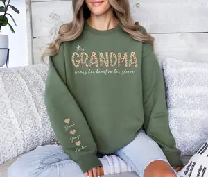 Custom Grandma Heart Sleeve Sweatshirt | Personalized Grandparent Gift | Grandma Crewneck with Kids’ Names | Mother’s Day Gift