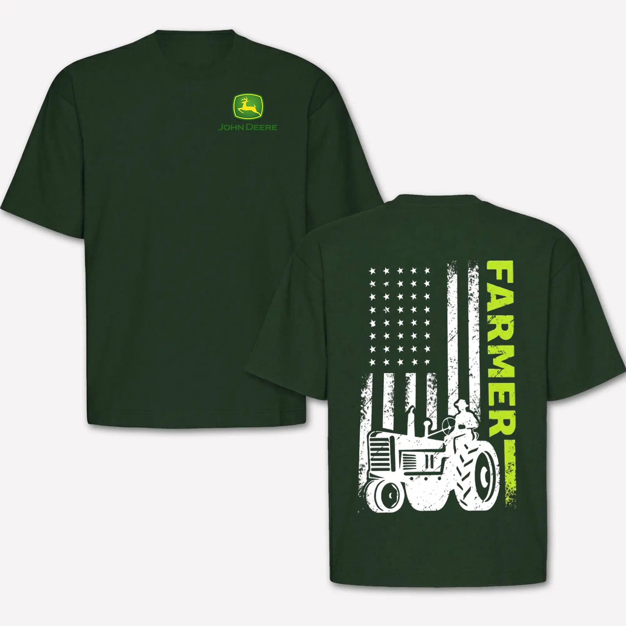 John Deere Farmer Shirt American Flag Tractor Graphic Tee Country Pride Graphic Oversized T Shirt, Heavyweight Cotton Vintage Farm Life Tee, Gift For Farmers Mens Graphic Tshirt Workwear Outfit