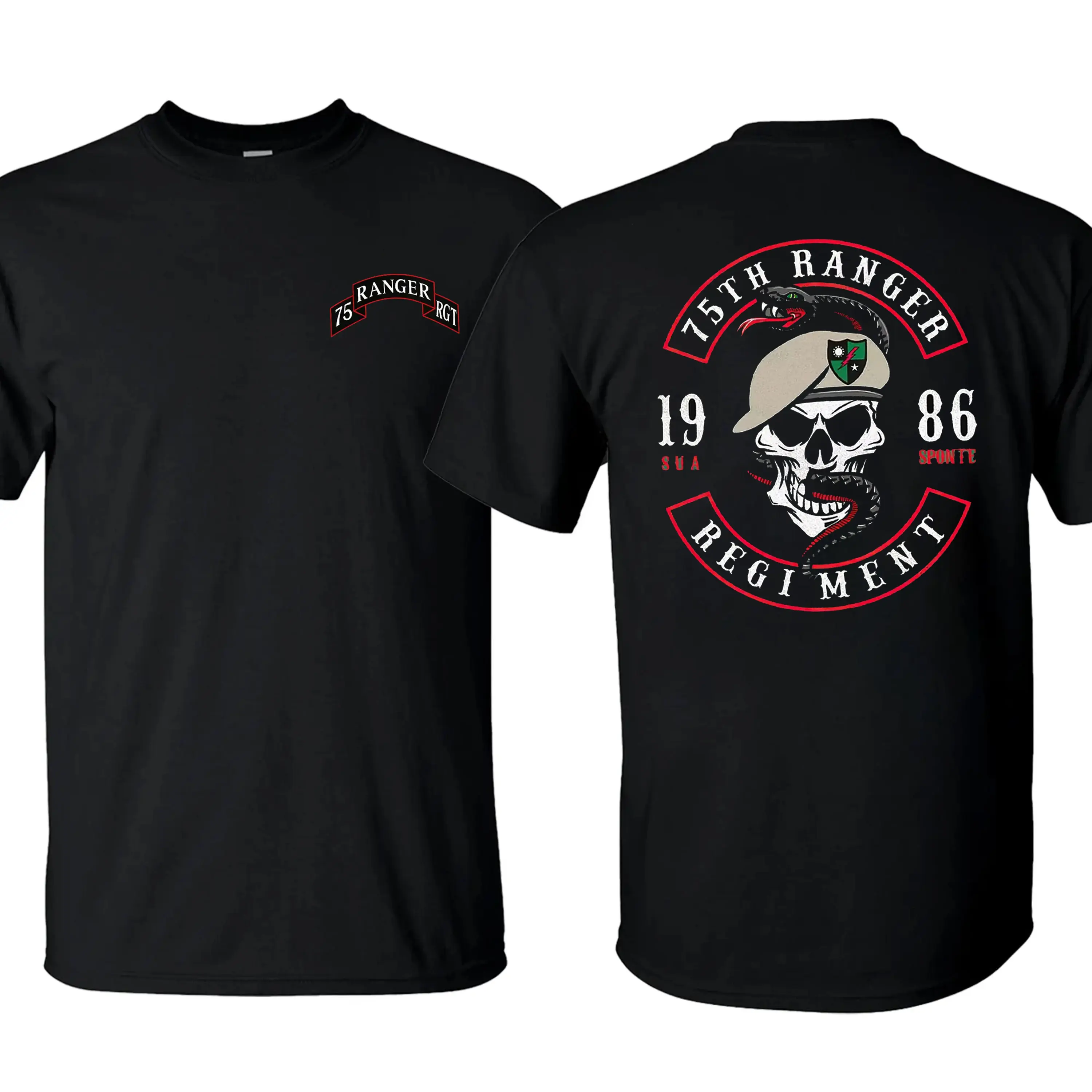 DOMINIAN 75th Ranger Regiment T-Shirt/Hoodie Skull & Snake Military Graphic Tee for Men, Army Veteran Gift, Patriotic Special Forces Shirt 1986