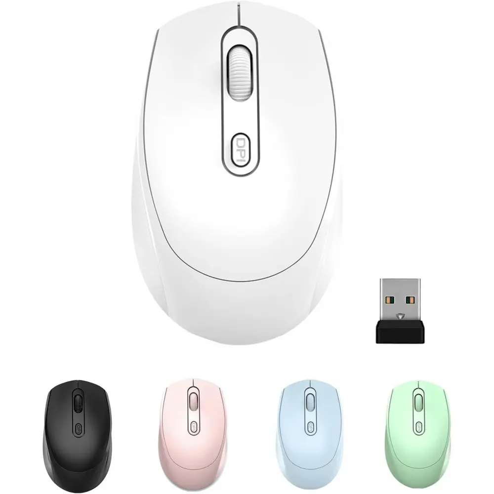 2.4GHz Signal Wireless Silent Click Mouse with USB Nano Receiver - Wireless Input Multi-Platform Compatible Mouse for Computer, Laptop, PC, Mac, Windows (School Work Use, White)