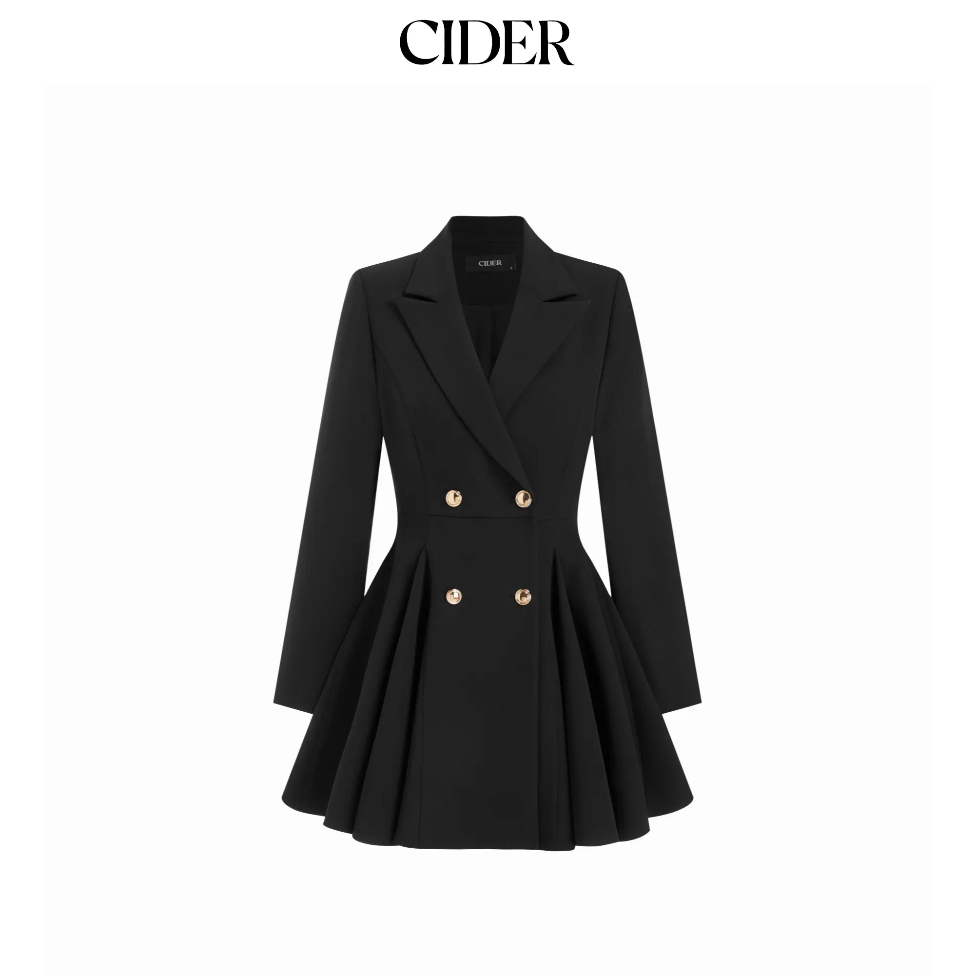 Cider Collar Metal Button Detail Pleated Blazer Mini Dress