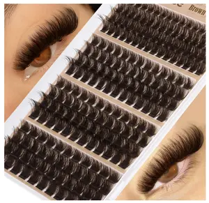 Brown Lash Extensions Gently Fluffy Eyelash Clusters Dark Brown Lash Clusters Clusters Salon Eyelash Extensions 130D 150D 180D 200D Volume Lashes Value Pack Pestañas Postizas Marrón (208Pcs, 10-16MM)