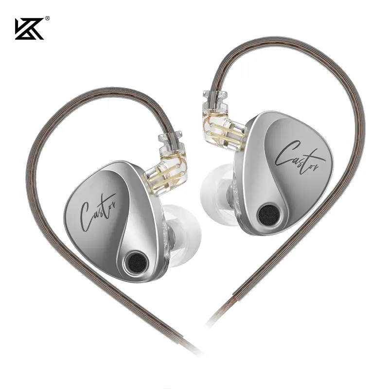KZ Castor Dual Dynamic Driver HiFi In-Ear Earphones, Professional Wired Monitor Earbuds with 16 Adjustable Sound Modes, Detachable 2PIN Cable for Music, Gaming & Recording