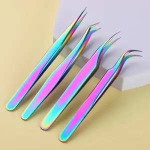 4PCS/Set Colored titanium Eyelash Tweezers Stainless Steels Precision Tweezers Lash Extension Tools For Eyelash Extensions Extension Tweezers Stainless Steel Superhard Colorful Lashes Tweezers High Precision Anti-Static Tweezers Cosmetic