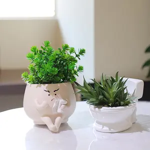 Face Planter Pots Funny Toilet Plant Pot for Indoor Plants, Cute Face Head Flower Pots Quirky Succulent Planters Gift Ideal for Home, Office, Christmas Decorative