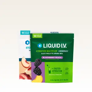 Liquid I.V. Hydration Multiplier Sugar-Free + Hydration Multiplier +Energy - Get Peachy Bundle - Hydration Powder Packets | Electrolyte Powder Drink Mix | Convenient Single-Serving Sticks | 8 Vitamins & Nutrients | 2 Pack (28 Servings)