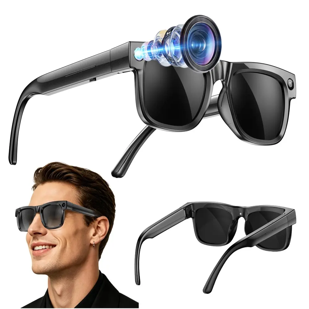 Smart AI Glasses for Men, Multifunctional Audio Sunglasses, with 8MP Camera, Anti-Shake Video Recording, 4GB Built-in Memory, 290Mah Battery, AI Multi Languages Translation, Bluetooth Calling, HiFi Audio, Music Control