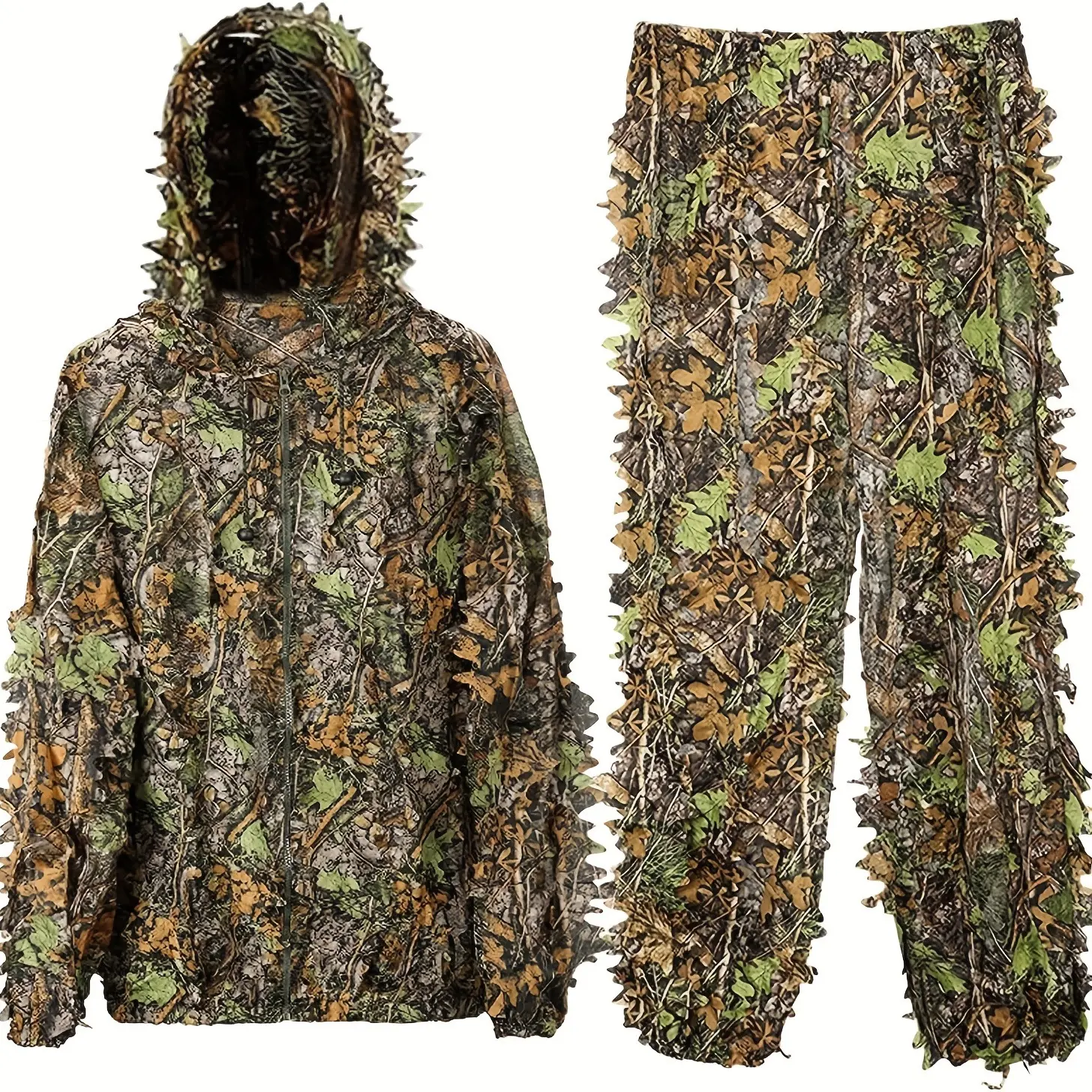 Men's 3D Leaf Ghillie Suit Set - Lightweight Breathable Synthetic Mesh, Secure Fit, 3D Leaf-Branch Attachments, Tactical Gear for Adults' Field Training, Hunting, 40*30*53.5cm (Boosts Observation Skills)