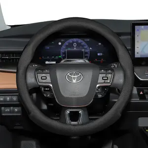 For TOYOTA Perforated Leather Car Steering Wheel Cover Ultra-thin Breathable Protective Cover Fits RAV4/Corolla/Hilux/Camry/Yaris/Corolla Cross/Highlander/Kluger/Grand Highlander/Tacoma/Tundra/Sequoia/4Runner/C-HR/Fortuner/Innova/Avanza/Rush/Raize/Sienna