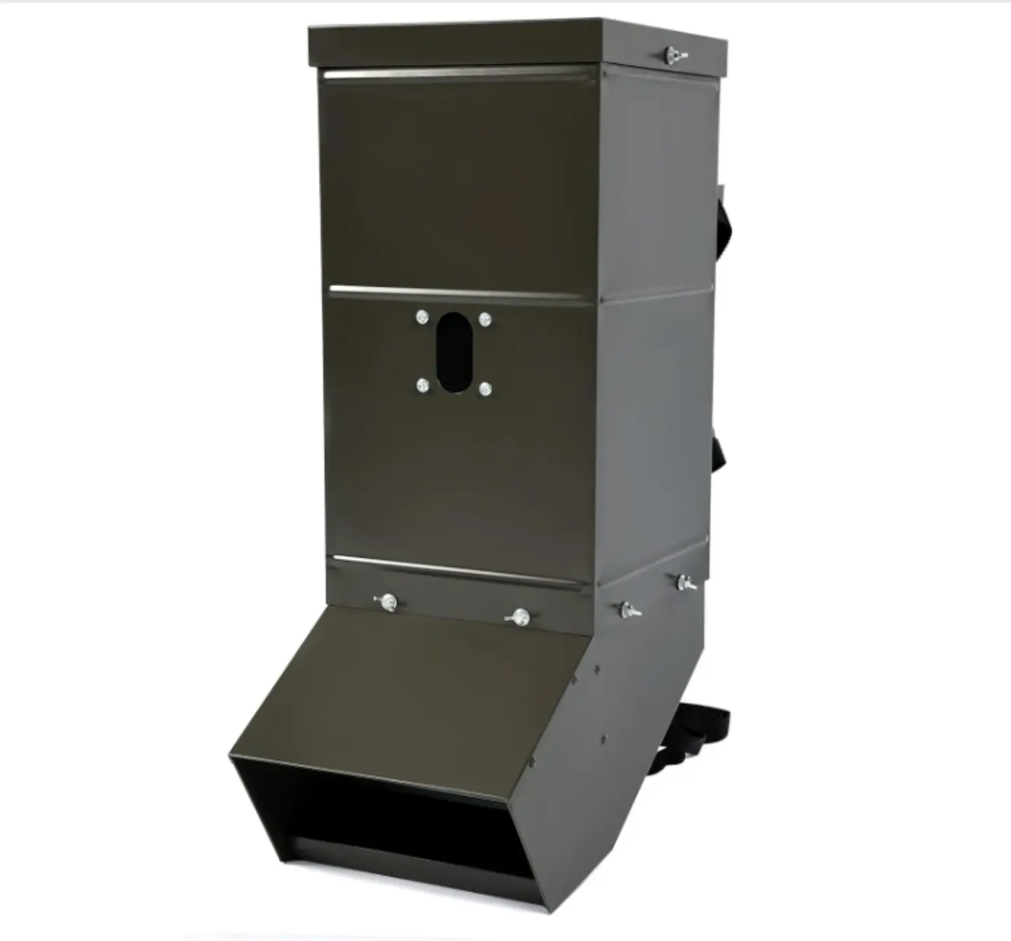 Livestock Feeder with Waterproof Cover and Mounting Straps, Hanging Deer Gravity Feeder, Steel All Seasons Feeders Portable