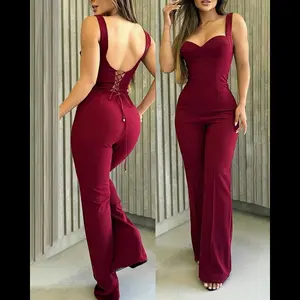 Women��sSweatheartNeckThickStrapBacklessLace-upJumpsuit