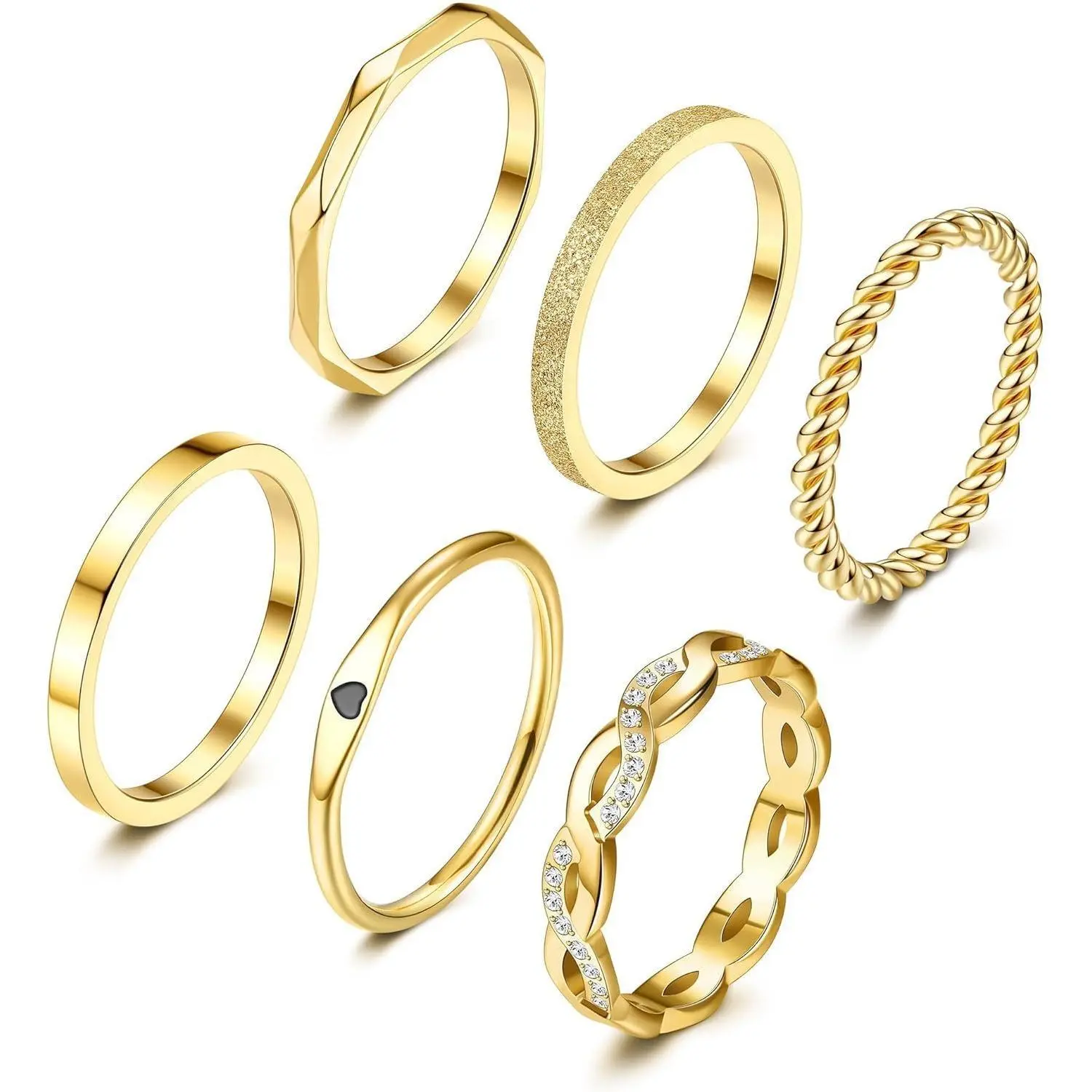 YADOCA 6 Pcs Stainless Steel Rings for Women Set Knuckle Rings Stackable Simple Carve Heart Wedding Bands Engagement Promise Eternity Bands Thumb Rings for Women