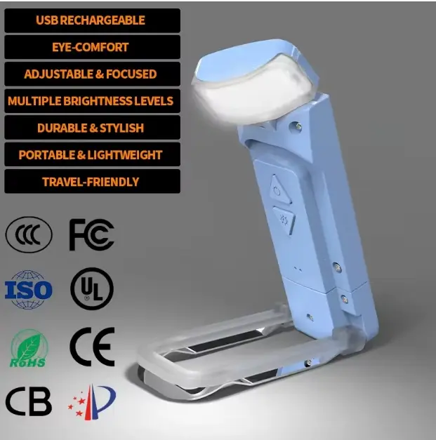 USB Rechargeable Adjustable Portable Folding Light Eye Protection Flexible Book Reading LED Bookmark Light With Clip