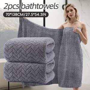 Quick Dry Ultra Absorbent Coral Terry Towels 2pcs 54.3*27.5inch, Velvety Soft Essential for Home Hotel, Perfect for Swimming Fitness Travel Bathroom