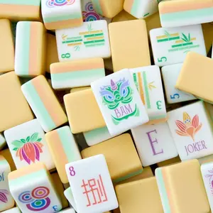 Yellow Macaron Color Acrylic Tile Boardgame Set - Unique Designs, Complete Family Dog & Cat Pet Accessory Toy, Ideal for Gifting