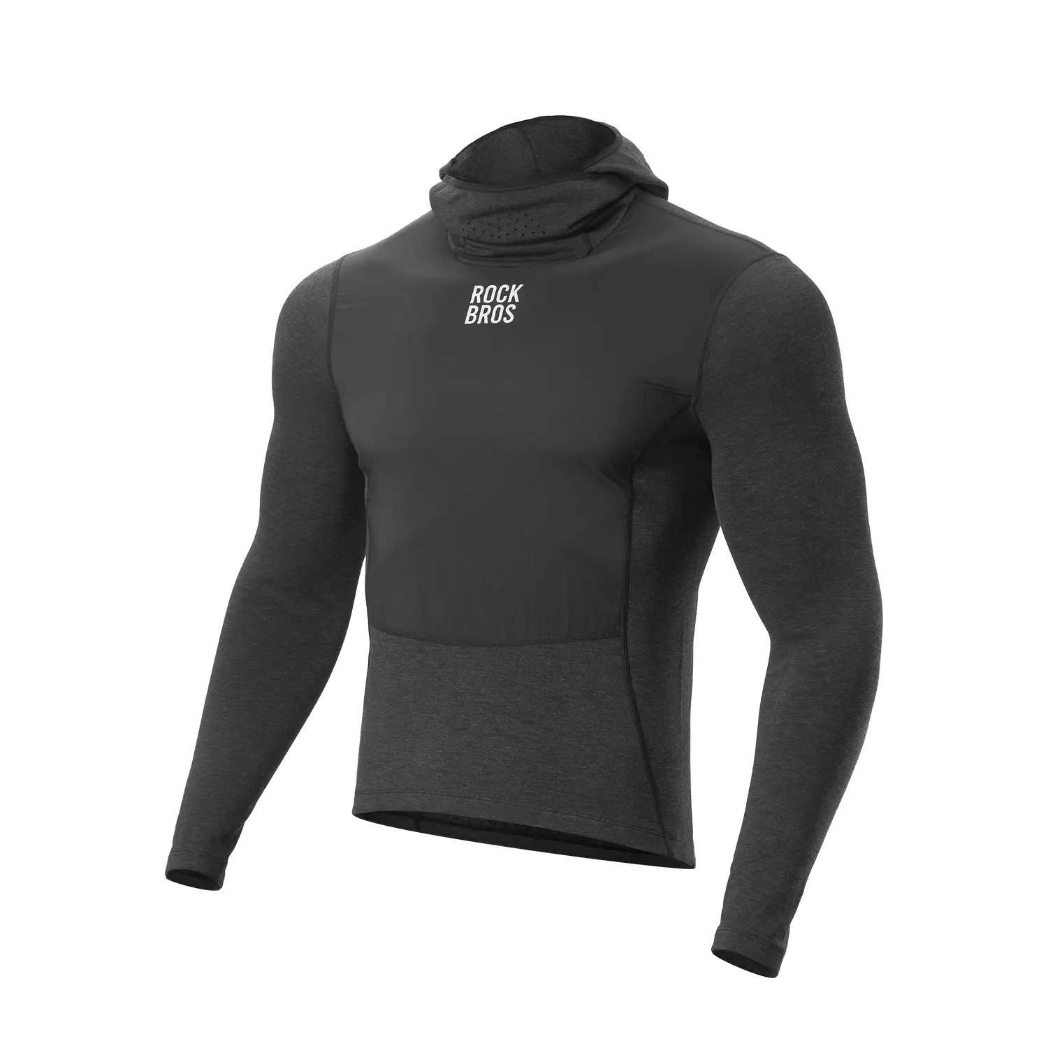 ROCKBROS Men's Outdoor Cashmere Warm Thermal Base Layer, Long-Sleeve Hooded Top with Windproof Composite Panel, Fleece Lining, High Elastic Hood, Breathable Vents, YKK Zippered Pocket