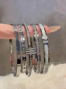 5-Piece Fashion Elegant Stainless Steel Bracelet Set, Unisex Lucky Bangles for Daily Wear, Parties & Vacations, Durable Stylish Jewelry