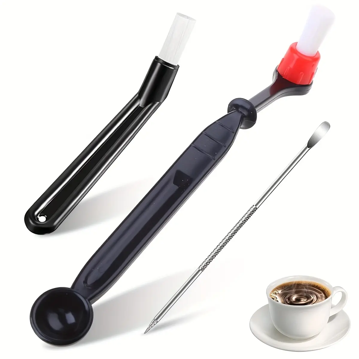 3Pieces Coffee Machine Cleaning Set - Include Dusting Espresso Brush, Nylon Espresso Machine Brush with Spoon, Decorating Art Pen, Espresso Machine Brush Tool for Cleaning Espresso Machines, Grinders, Espresso Maintenance, Cleaning Tools