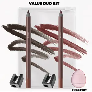 24H Waterproof Gel Eyeliner Pencil Set with Sharpener & Free Puff | Smudge-Proof Brown & Plum Liner for Oily Lids & Mature Skin