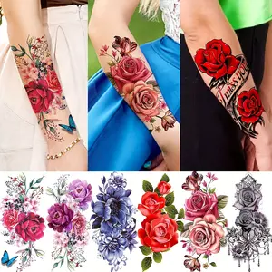 10 Pcs Colorful Peony Rose Temporary Tattoos for Women Adults Thighs, Body Fake Tattoos, 3D Butterfly Watercolor Fake Tattoo Arm Sleeve, Realistic Floral Stickers, Waterproof Temporary Tattoos