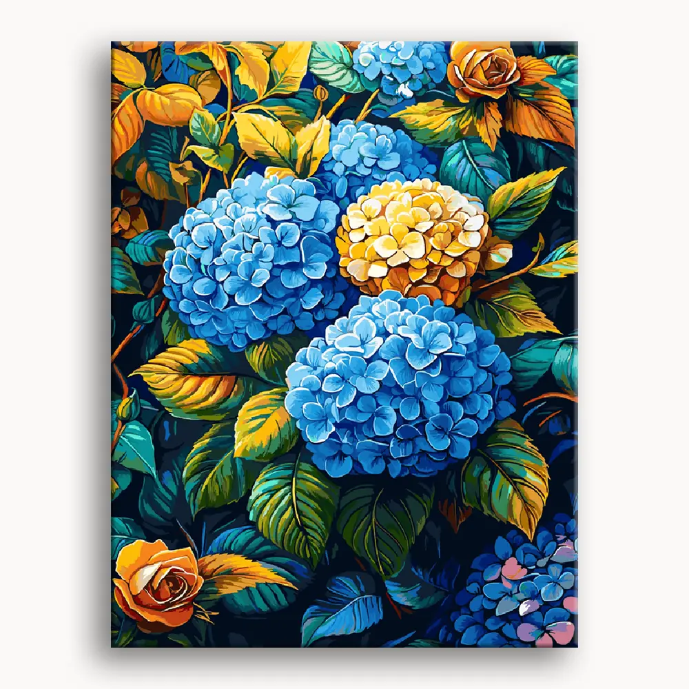 Blue Gold Floral Medley Paint By Numbers Kit, 16x20 Inches Numbered Linen Canvas with Acrylic Paint & Brushes, Easy DIY Painting for All Ages, Framed/Unframed Gift Box (Toys & Hobbies Supplies)