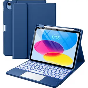 Compatible for iPad 11th 10th Generation Case with Keyboard(Does not include tablets), Folio Cover with Pencil Holder, Multi-Touch Trackpad, 7 Color Backlit, Detachable Keyboard for iPad (A16) 11th/10th Gen (Navy Blue)