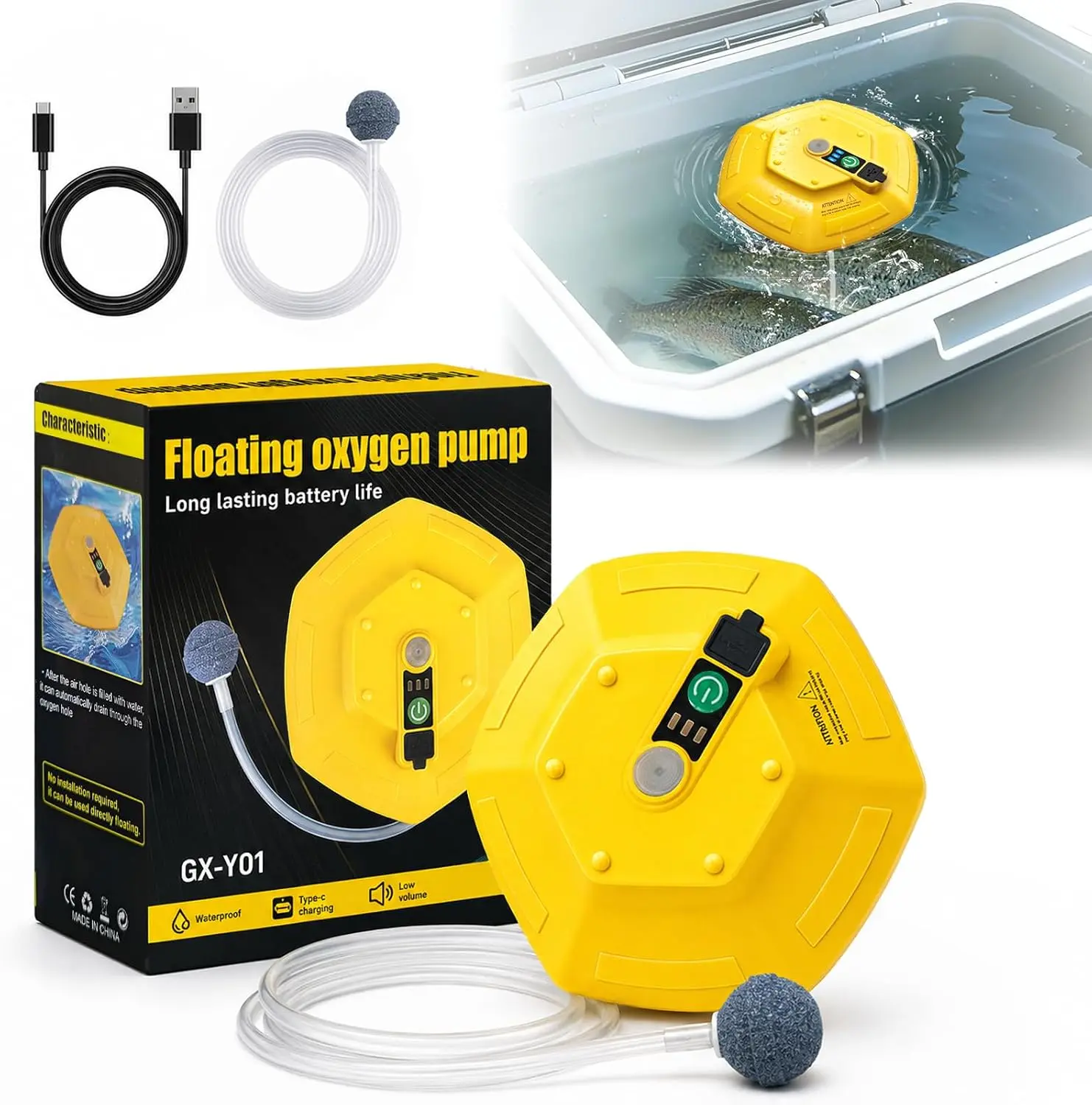 2026 New Rechargeable Bait Bucket Aerator for Fish Tank Owners, Portable IPX7 Waterproof Ultra-Quiet Bubbler, Floating Oxygen Pump for Live Minnows