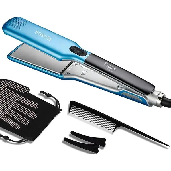 Professional Hair Straightener,500 Fahrenheit Degree High Temp Flat Iron,2 Inch Ceramic Wide Plate,2 in 1 Straightener and Curler,Negative Ion Anti-Frizz Styling Tool for Smooth and Shiny Hair