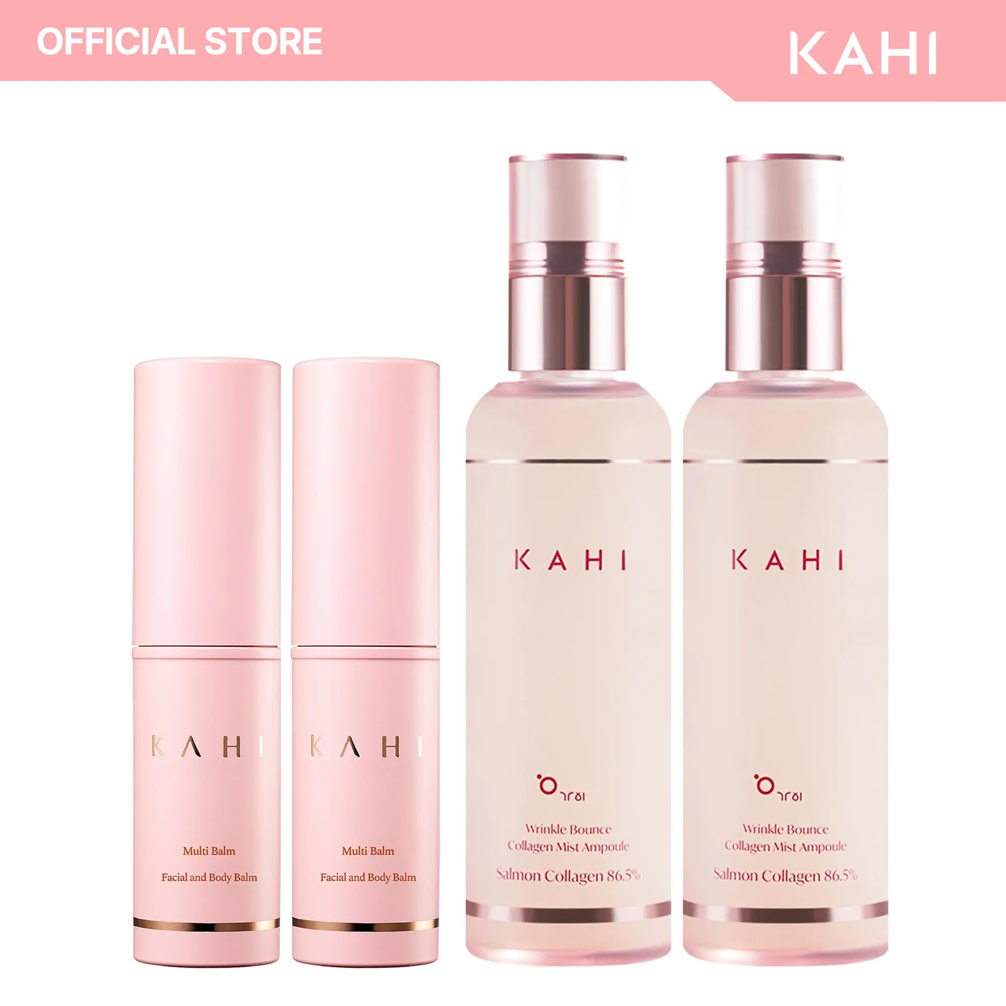 KAHI Wrinkle Bounce 4-Piece Skincare Set with Multi Balm & Collagen Mist | Moisturizing & Brightening for Glass Skin | Anti-Aging Formula with Salmon Collagen, Sensitive, Deep Hydration For Plump, Dewy Skin, Face, Lips, Neck, And Eye Care In One