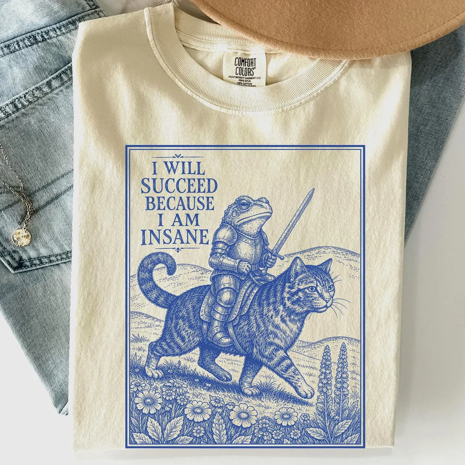 Comfort Colors I Will Succeed Because I Am Insane Shirt, Funny Frog Riding Crocodile Shirt, Sword Frog Graphic Tee, Meme Animal Tshirt
