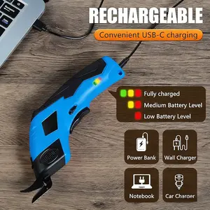 Electric Scissors Cordless, Type-C Rechargeable Cardboard Cutter with 2 Blades, High‑torque Motor, for Fabric Carpet Leather