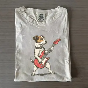 Jack Russell Playing Guitar Vintage T-Shirt, Red Electric Instrument Graphic Tee, Retro Rock N Roll Dog Streetwear Comfort, Musician Puppy Shirt, Guitar Player Gift