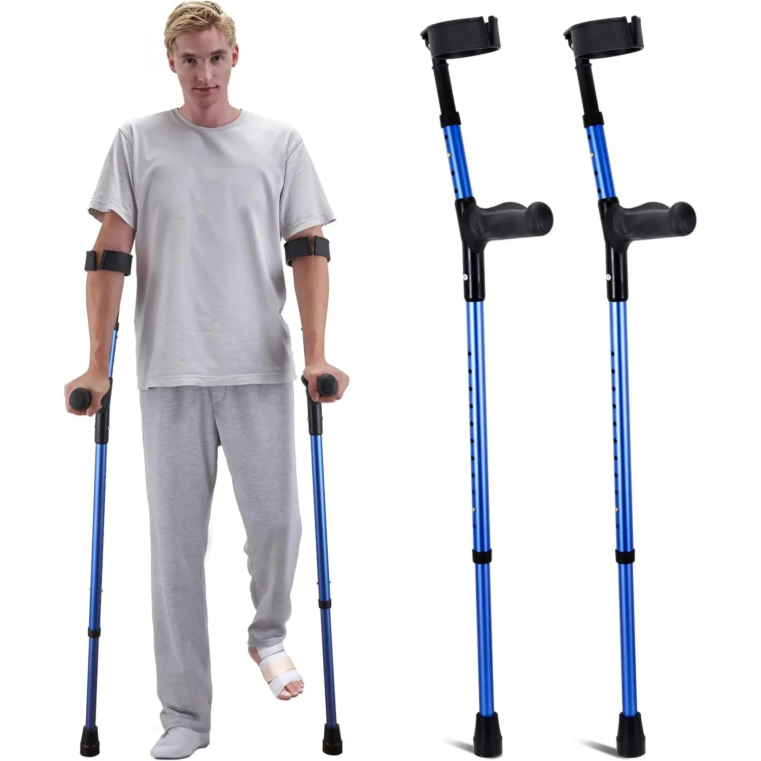 VEVOR Forearm Crutches for Adults, 11-Level Height Adjustable Walking Crutches with 4-Level Upper Cuff, Lightweight Aluminum Medical Support Crutches for Leg Injury Surgery Disabled, 1 Pair (350LBS)