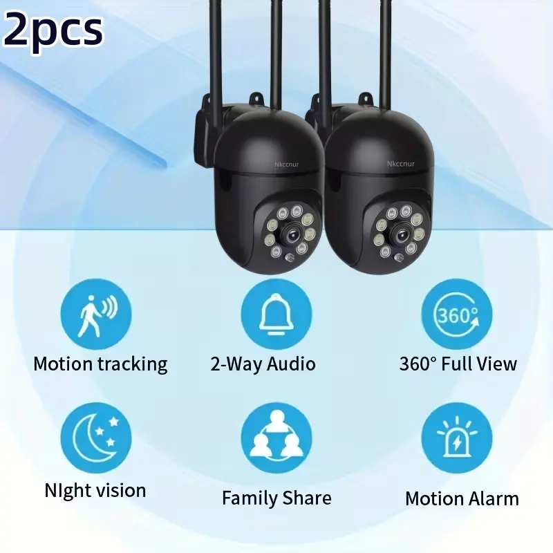 2pc Indoor WiFi Security Camera, smart human/vehicle/pet detection, motion alert, two-way audio, 1024P HD ,night vision, real-time remote viewing, supports SD card & cloud storage【Nkccnur】
