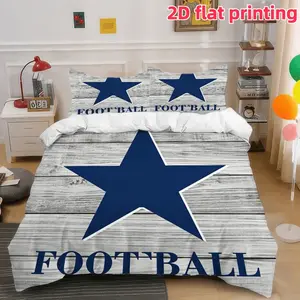 2D Flat 3Pcs Dallas Football Themed Bedding, Star Logo Comforter Cover with Wood Grain Pattern, Soft Microfiber Duvet for Bedroom Decor (1 Cover+2 Pillowcases, Unfilled)