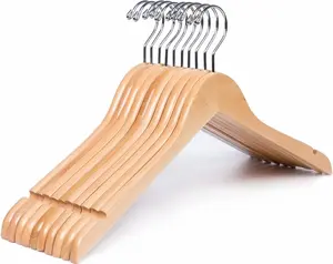 Smooth natural finish solid wood shirt dress hanger set of 10, sturdy wooden hanger with precise notches, jacket, suspender vest, bride hanger